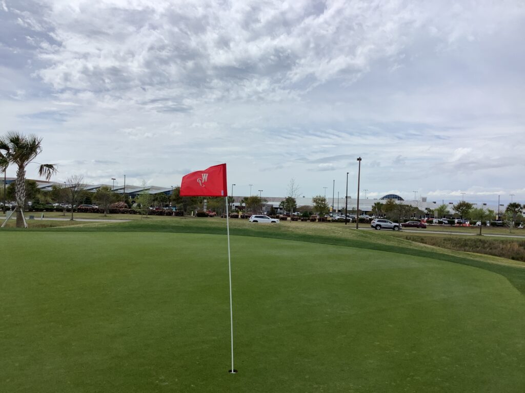 Whispering Pines Golf Club's 17th green sits across Harrelson Boulevard from the Myrtle Beach International Airport.